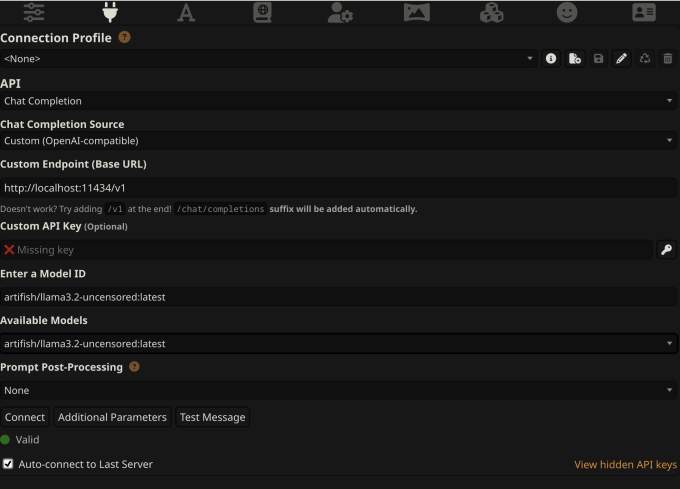 SillyTavern API Connection Config